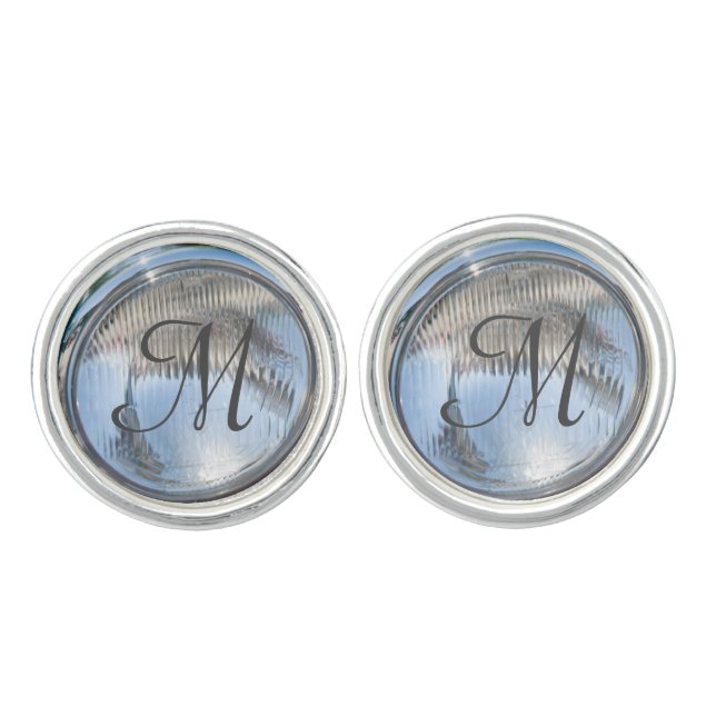 Antique Car headlights monogram template cufflink (Front)