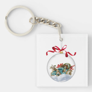 Antique Car in a Clear Christmas Bauble Keychain