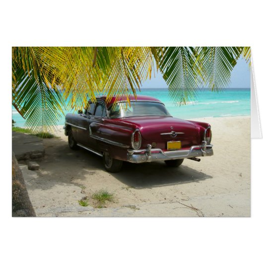 Antique car in Cuba beach Cards (Front Horizontal)
