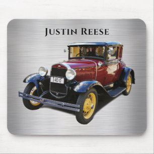 Antique Car, Name, Brushed Silver Mouse Pad
