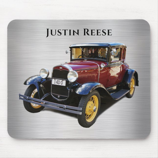 Antique Car, Name, Brushed Silver Mouse Pad (Front)