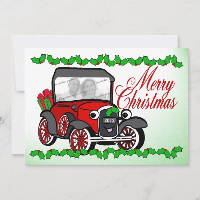 Antique Car Old Fashioned Christmas Flat Card (Front)
