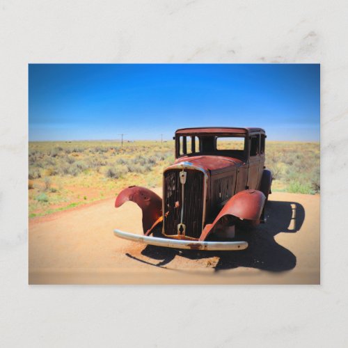 Antique Car on Historic Route 66 near Holbrook AZ Postcard