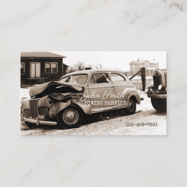 Antique Car Towing Service Repair Shop Sepia Retro Business Card (Front)