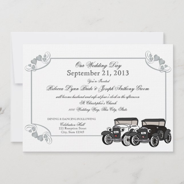 Antique Car Wedding Invitation (Front)