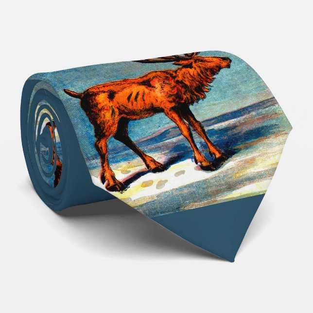 antique caribou print neck tie (Rolled)