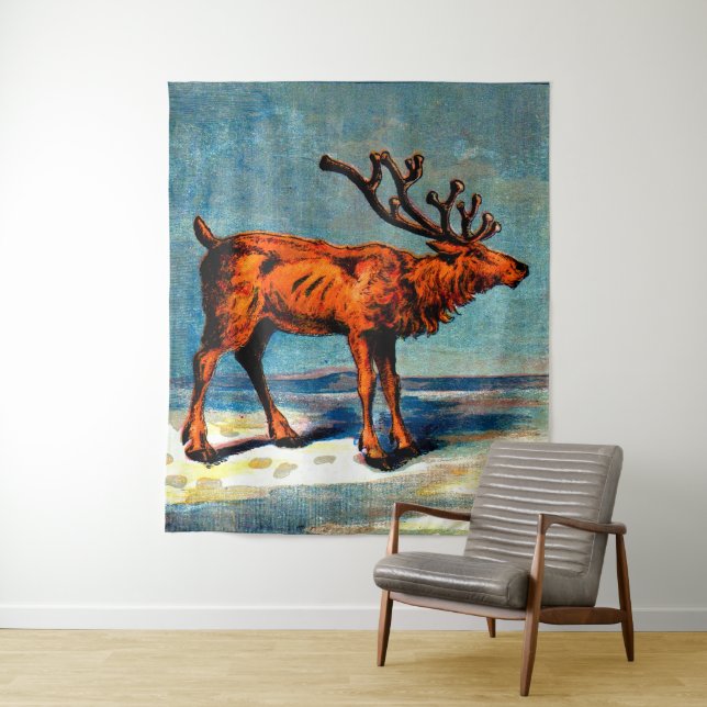 antique caribou print tapestry (In Situ)