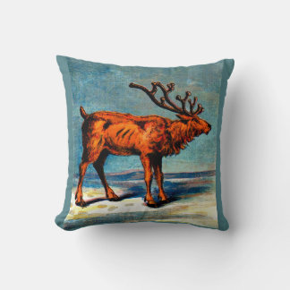 antique caribou print throw pillow