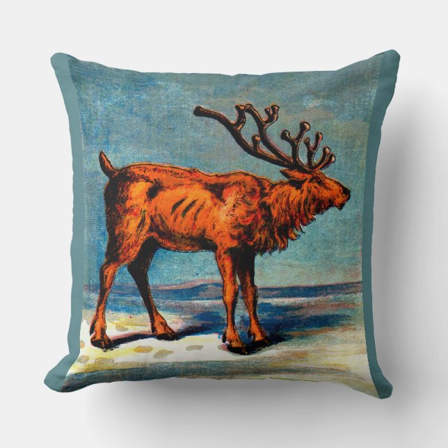 antique caribou print throw pillow (Front)