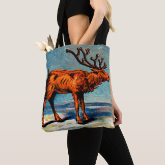 antique caribou print tote bag