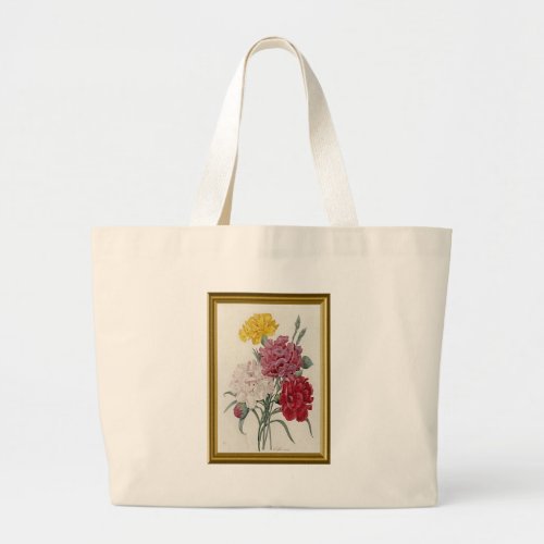 Antique Carnations In A Golden Frame Large Tote Bag