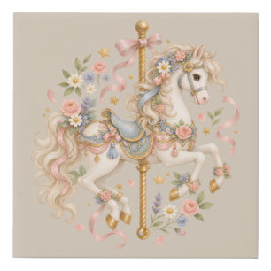 Antique Carousel Horse Cottagecore Gift Faux Canvas Print
