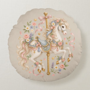 Antique Carousel Horse Cottagecore Gift Round Pillow