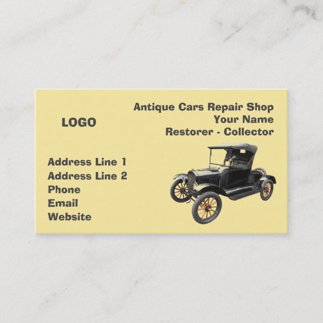 Antique Cars Repair Shop Collector 2 Business Card (Front)