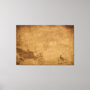 Antique Cars, Vintage Map Elegant Canvas Print
