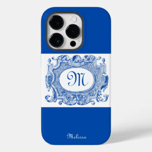 Antique Cartouche Monogram Design Blue Case-Mate iPhone 14 Pro Case