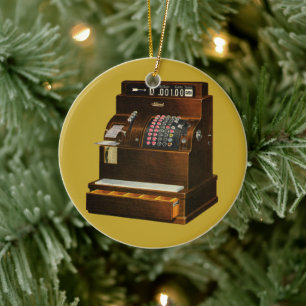 Antique Cash Register, Vintage Retail Business Ceramic Ornament