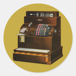 Antique Cash Register, Vintage Retail Business Classic Round Sticker