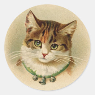 Antique Cat with Bells Stickers