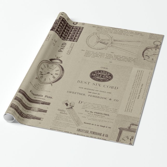 Antique Catalog Pages Wrapping Paper (Unrolled)