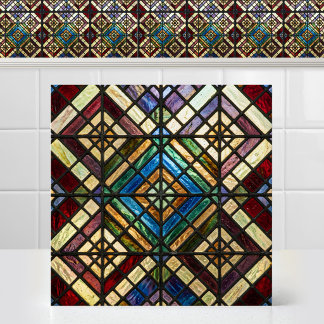 Antique Cathedral Diamond Pattern Stained Glass Ceramic Tile