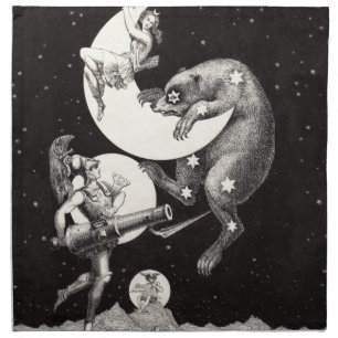 Antique Celestial Moon Goddess & Ursa Major Bear Cloth Napkin