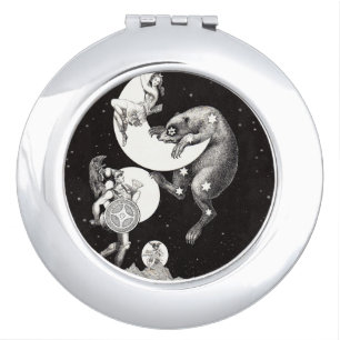 Antique Celestial Moon Goddess & Ursa Major Bear Compact Mirror