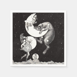 Antique Celestial Moon Goddess & Ursa Major Bear Paper Napkins