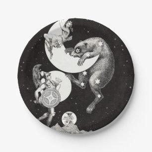 Antique Celestial Moon Goddess & Ursa Major Bear Paper Plates
