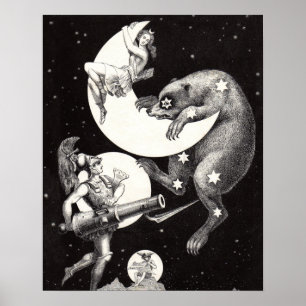 Antique Celestial Moon Goddess & Ursa Major Bear Poster