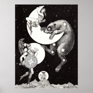 Antique Celestial Moon Goddess & Ursa Major Bear Poster