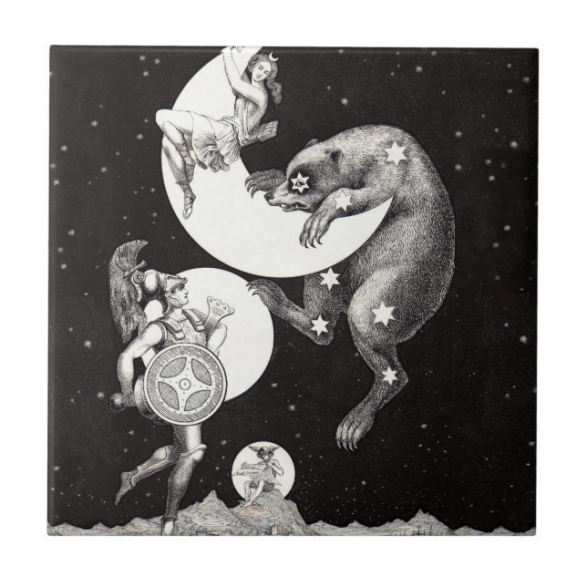 Antique Celestial Moon Goddess & Ursa Major Bear Tile (Front)