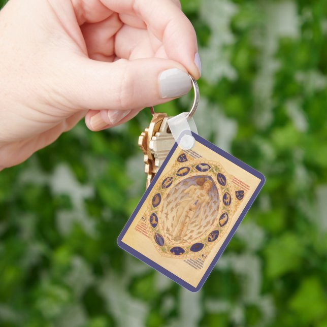Antique Celestial Zodiac Chart, Vintage Astrology Keychain (Hand)