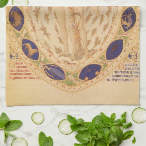 Antique Celestial Zodiac Chart Vintage Astrology Kitchen Towel