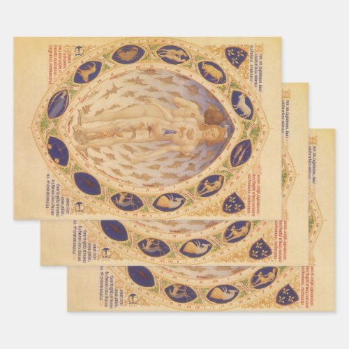 Antique Celestial Zodiac Chart Vintage Astrology Wrapping Paper Sheets