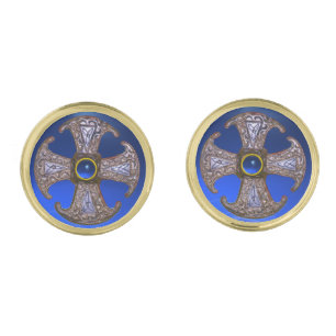 ANTIQUE CELTIC CONSECRATION CROSS Blue Gemstones Cufflinks