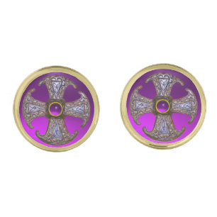 ANTIQUE CELTIC CONSECRATION CROSS Purple Gemstones Cufflinks
