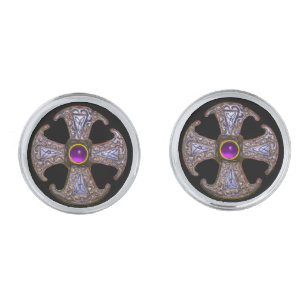 ANTIQUE CELTIC CONSECRATION CROSS Purple Gemstones Cufflinks