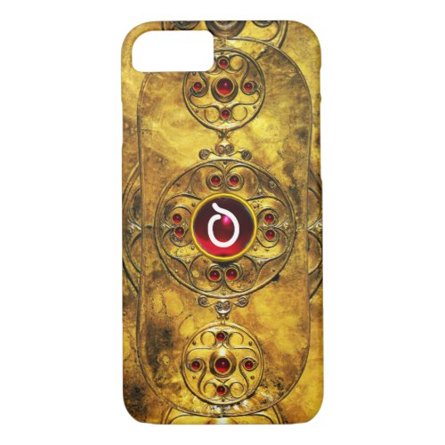 ANTIQUE CELTIC WARRIOR SHIELD RUBY GEM  MONOGRAM iPhone 87 CASE