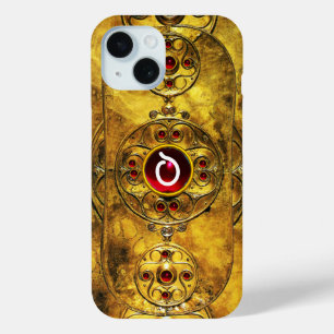 ANTIQUE CELTIC WARRIOR SHIELD RUBY GEM  MONOGRAM iPhone 15 CASE