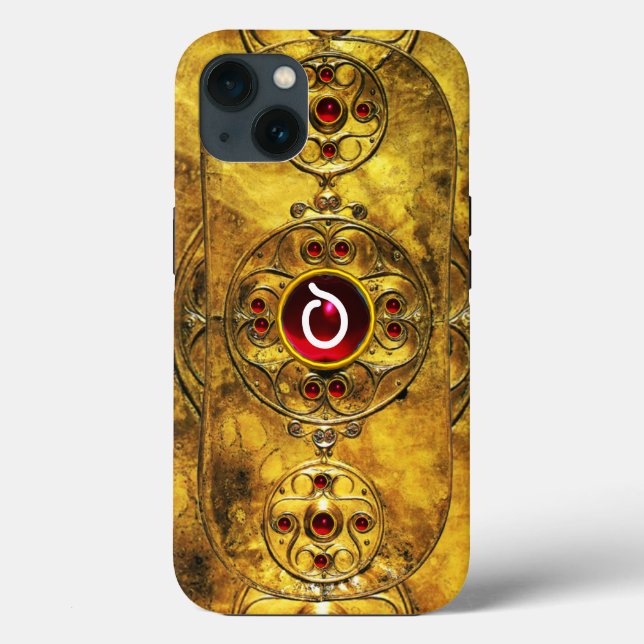 ANTIQUE CELTIC WARRIOR SHIELD RUBY GEM  MONOGRAM Case-Mate iPhone CASE (Back)