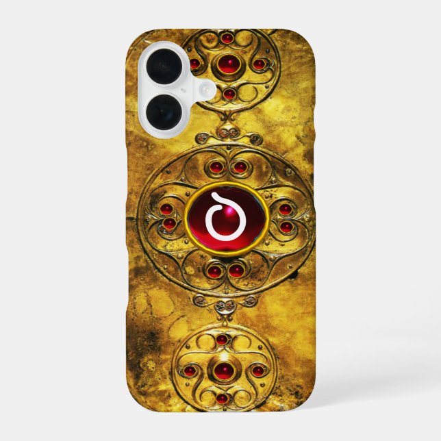 ANTIQUE CELTIC WARRIOR SHIELD RUBY GEM  MONOGRAM IPHONE CASE (Back)