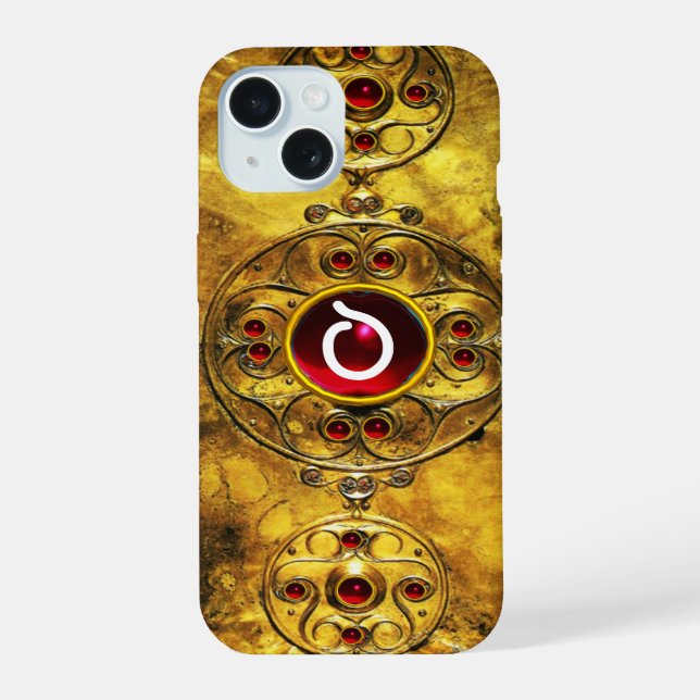 ANTIQUE CELTIC WARRIOR SHIELD RUBY GEM  MONOGRAM IPHONE CASE (Back)