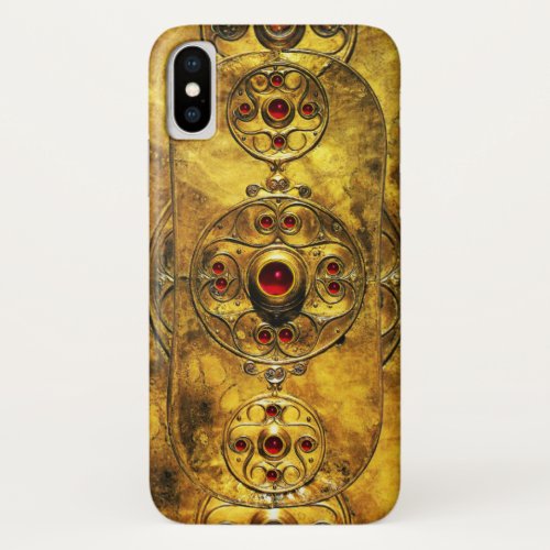 ANTIQUE CELTIC WARRIOR SHIELD WITH RUBY GEM STONES iPhone X CASE