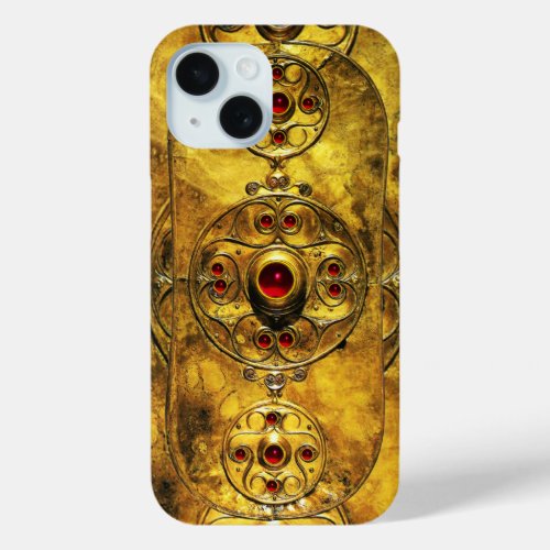 ANTIQUE CELTIC WARRIOR SHIELD WITH RUBY GEM STONES iPhone 15 CASE