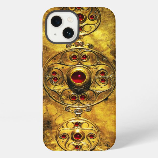 ANTIQUE CELTIC WARRIOR SHIELD WITH RUBY GEM STONES IPHONE CASE (Back)
