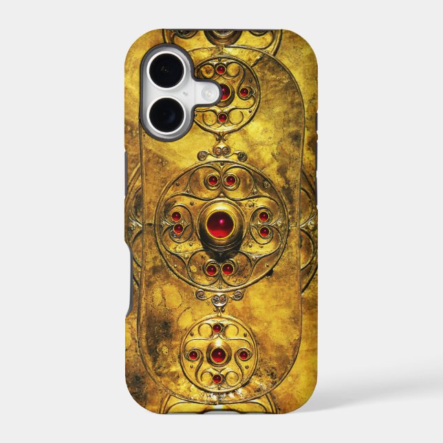 ANTIQUE CELTIC WARRIOR SHIELD WITH RUBY GEM STONES IPHONE CASE (Back)