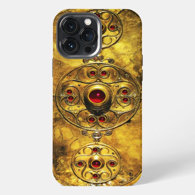 ANTIQUE CELTIC WARRIOR SHIELD WITH RUBY GEM STONES IPHONE CASE (Back)
