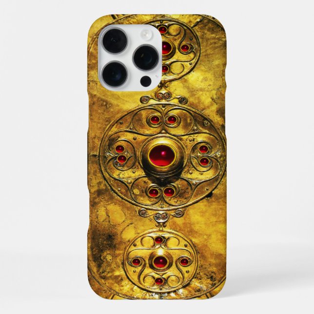 ANTIQUE CELTIC WARRIOR SHIELD WITH RUBY GEM STONES IPHONE CASE (Back)