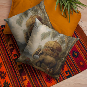 Antique Ceremonial Elephant and Golden Howdah  Throw Pillow